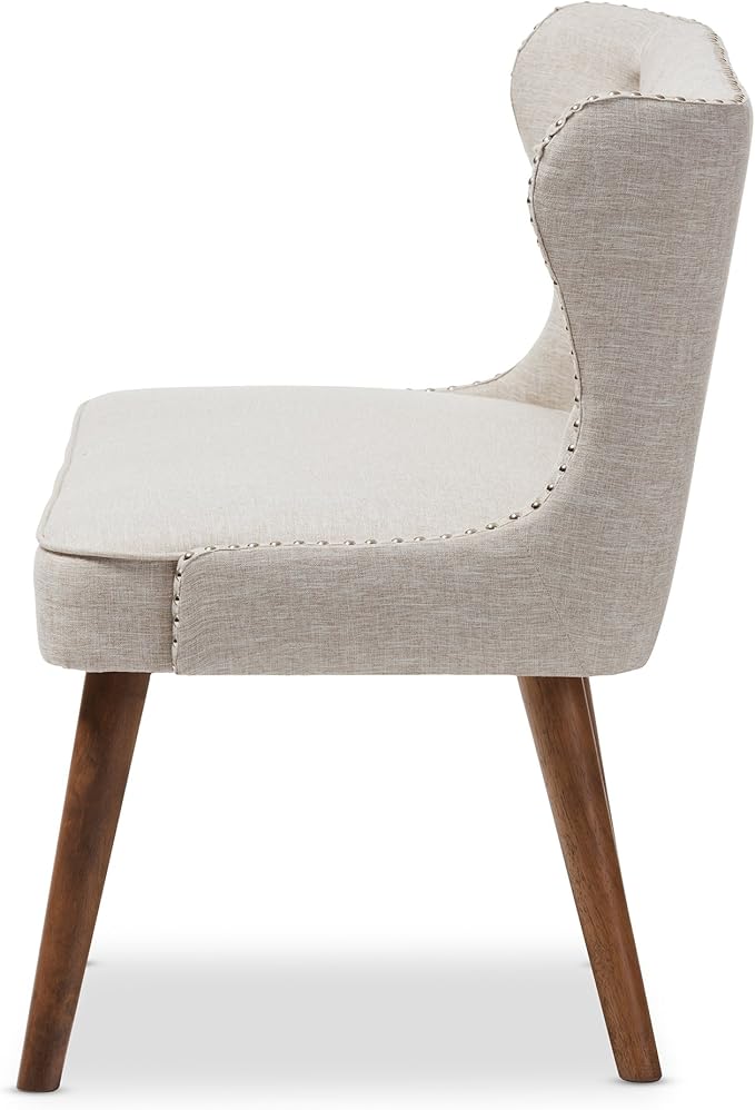Baxton Studio Sydney Walnut Wood Button-Tufting with Nailheads Trim 2-Seater Loveseat Settee, Light Beige