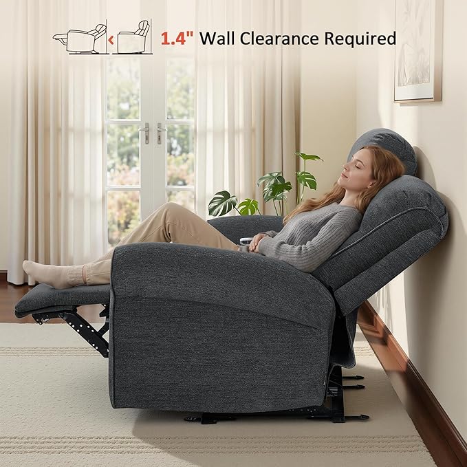 MCombo 78.3" Wall Hugger Power Loveseat Recliner Sofa with Console, Reclining Loveseat with USB Ports, Cup Holders, for Small Spaces Living Room RV, Fabric PR635M2 (Dark Grey)