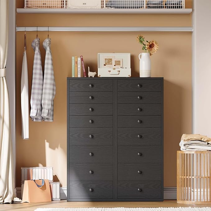 LIKIMIO Tall Dresser, Small Dressers with 8 Storage Drawers, Chest of Drawers for Organizing, Tall Narrow Dresser for Bedroom, Black