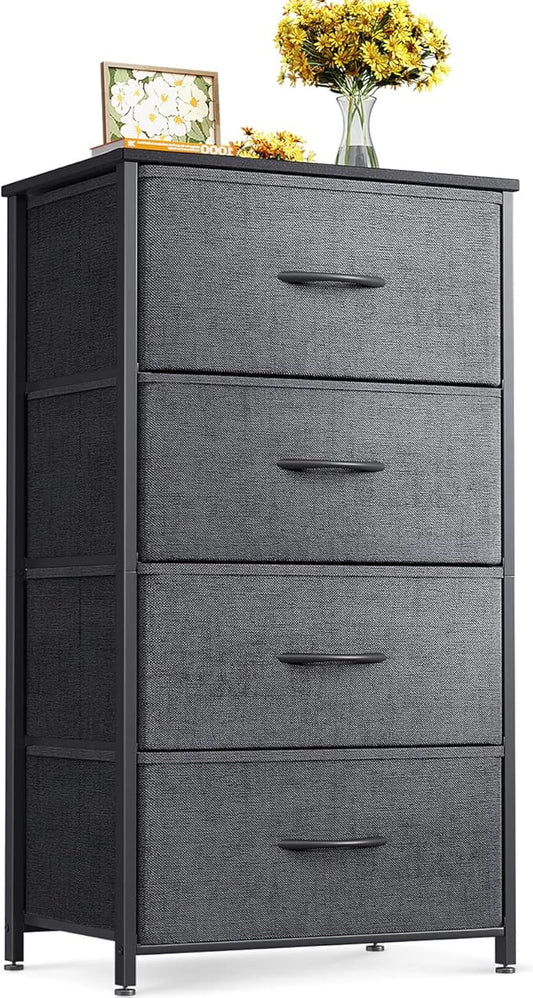 ODK Dresser for Bedroom with 4 Storage Drawers, Small Dresser Chest of Fabric Drawers with Sturdy Steel Frame, Wood Top, Dark Grey