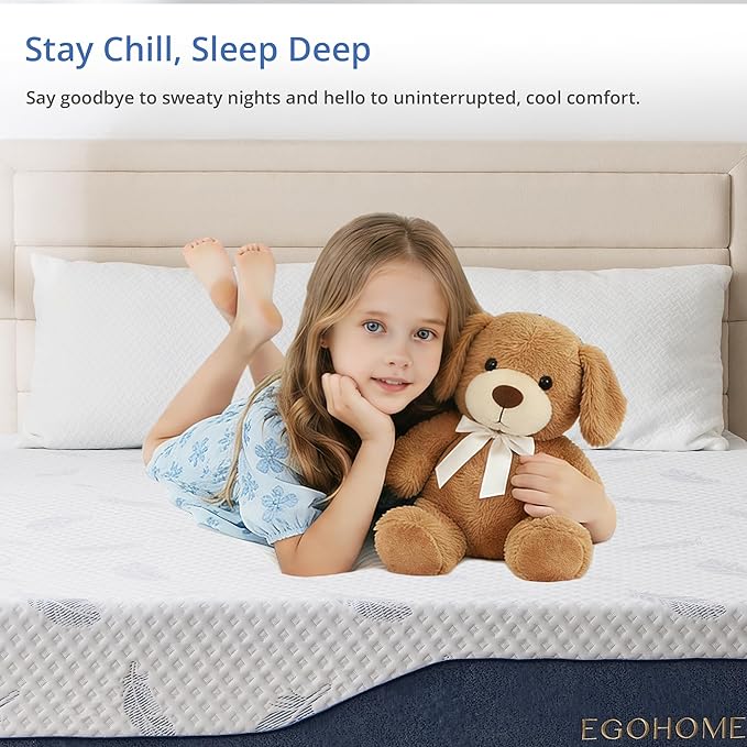 EGOHOME Medium Twin XL Mattress 12 Inch Memory Foam Mattresses Bed in a Box with Gel Foam and Removeable Fiberglass Free Cover for Cool Sleep and Back Pain Relief, CertiPUR-US Certified, Blue