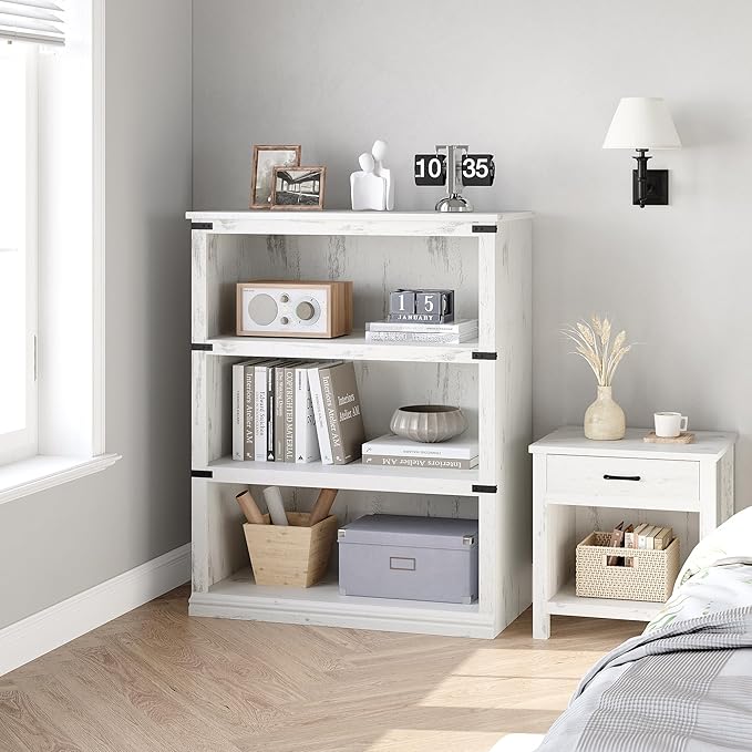 GAOMON 3 Tier Bookcase, Farmhouse Book Shelf with Storage Open Display Bookshelves, 40" Low Book Case Wooden 3 Shelf Bookcase Home Decor Furniture for Home Office, Living Room, Bed Room - White