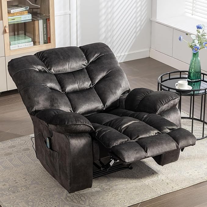 HAOMARKETS Power Recliner Chair Set of 2 with Massage and Heat, 41" Wide Electric Reclining Chairs with USB Port, Breathable Fabric Overstuffed Reclining Sofa for Living Room, Grey