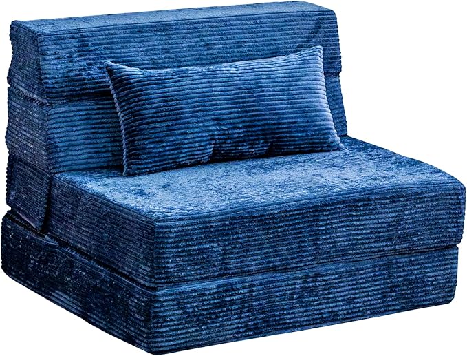 Cvortll Folding Sofa Bed, Convertible Sleeper Chair with Pillow, High Density Memory Foam Fold Out Couch, Foldable Mattress Futon Sofa for Living Room/Dorm/Guest Use/Apartment/Home Office