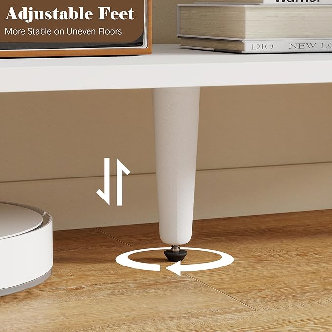 Wood TV Stand for 55 Inch TV, Mid Century Modern Entertainment Center with Adjustable Shelf, Sensor LED Light, 2 Cabinets, TV Media Console for Living Room Bedroom White