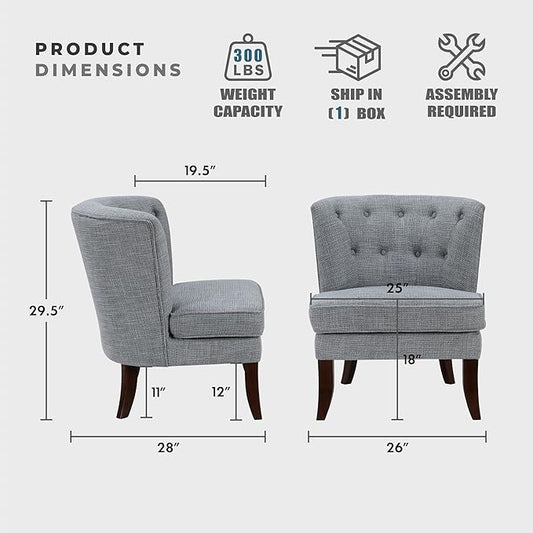 Lexicon Accent Chair, Textured Fabric Upholstered Armless Chair with Solid Wood Legs, Button Tufted Curved Back for Living Room/Bedroom/Office/Waiting Area, Dark Gray