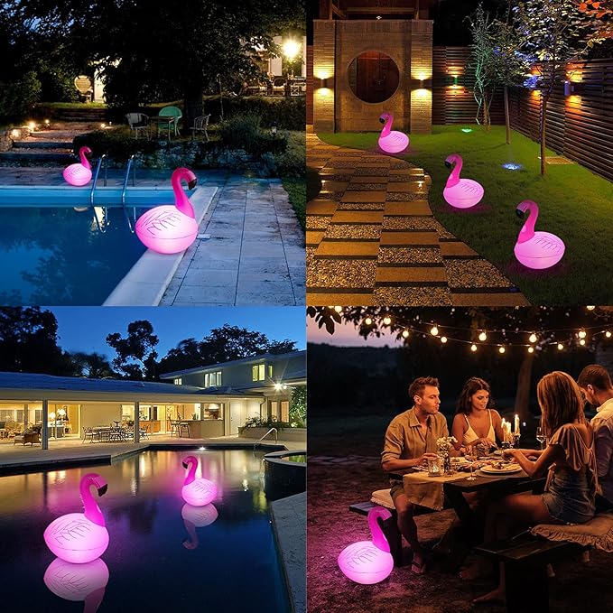 Solar Floating Lights 4PCS, Flamingo Floating Pool Lights Solar Powered, IP68 Waterproof Glow in The Dark LED Flamingo Pool Light for Garden, Yard, Patio, Party Decoration