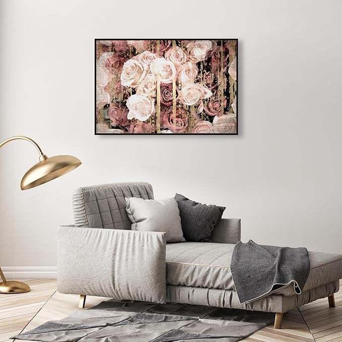 The Oliver Gal Artist Co. Floral and Botanical Framed Wall Art Canvas Prints 'Shabby Chic Romance' Florals, Pink, Brown, 36" x 24"