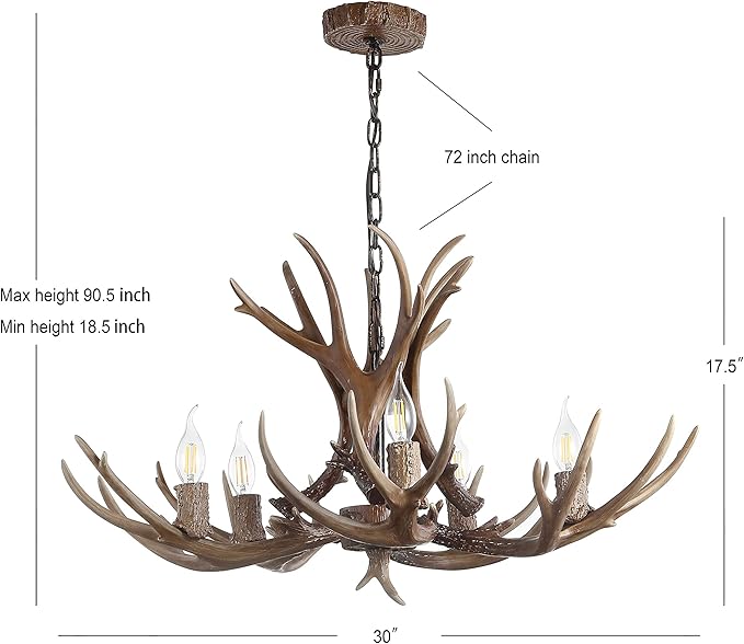JONATHAN Y 26" Brown Rustic Resin Antler 4-Light LED Chandelier, Farmhouse Faux Deer Horn Hanging Ceiling Light for Dining Room, Kitchen Island, Adjustable Light Fixture (JYL6300A)