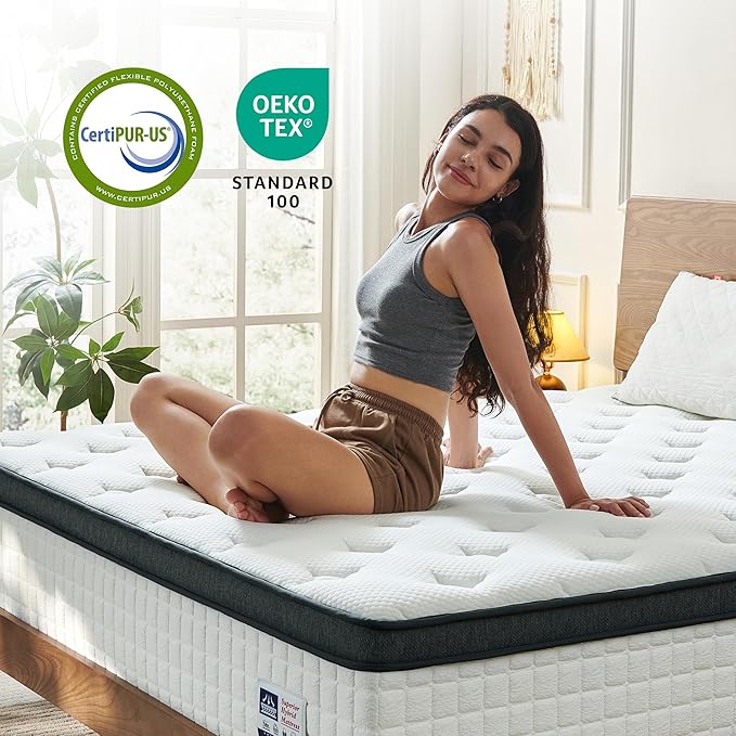 Queen Size Mattress, 14 Inch Luxurious Hybrid Mattress in a Box with Gel Memory Foam and Durable Coil Springs, Relieve Pressure, CertiPUR-US Certified - Medium Firm for All Sleeping Positions