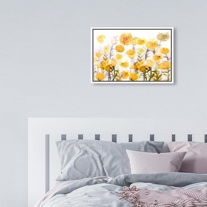 The Oliver Gal Artist Co. Floral and Botanical Wall Art Framed Canvas Prints 'Bella Garden Poppy Yellow' Gardens