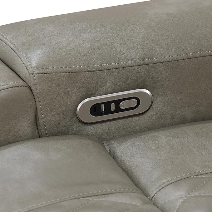 Power Recliner Sectional Sofa with LED, Breathing Leather Reclining Sectional Couch, L Shaped Couch with Dual Recliners, USB Port, Cup Holder&Storage for Living Room (Dark Gray, Sectional)