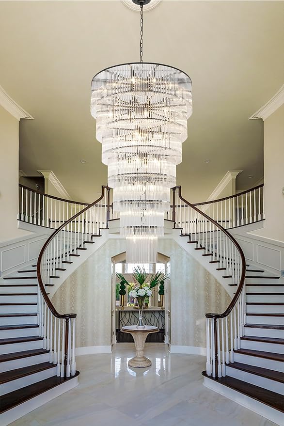Large Black Chandeliers for High Ceiling H68 7-Tier Glass Chandelier Modern Foyer Entry Lighting Round Light Fixture Ceiling Staircase Villa Living Room Extra Long