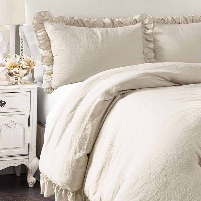 Lush Decor Reyna Ruffle Comforter Set, Full/Queen, Wheat, 3 Piece Cozy Bedding Set