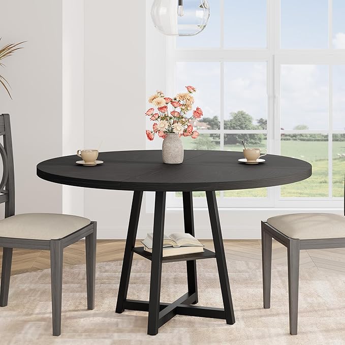 GAOMON 47" Round Dining Table for 4-6 People, Wooden Circle Kitchen Table with Storage Shelf, Industrial Dining Room Table for Kitchen, Dining Room, Save Space