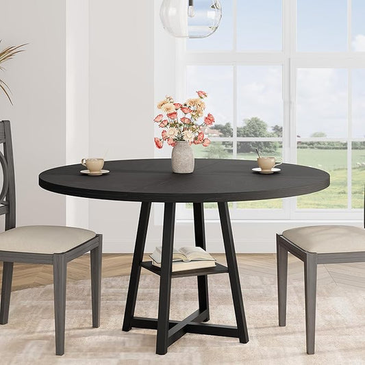 GAOMON 47" Round Dining Table for 4-6 People, Wooden Circle Kitchen Table with Storage Shelf, Industrial Dining Room Table for Kitchen, Dining Room, Save Space