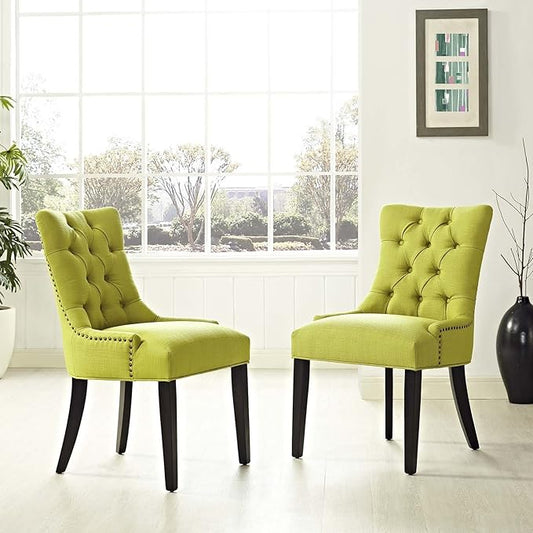 Modway Regent Modern Tufted Upholstered Fabric Two Dining Chairs with Nailhead Trim in Wheatgrass