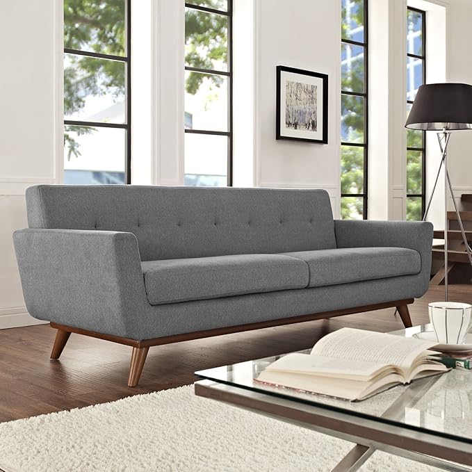 Modway Engage Mid-Century Modern Upholstered Fabric Sofa in Expectation Gray