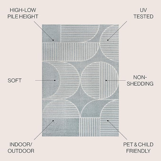 JONATHAN Y Nordby High-Low Arch Striped Light Blue/Cream Indoor/Outdoor Area Rug, 5x8, for Patio, Backyard, Living Room, Bedroom, Office, Hose-Washable (SCN104F-5)
