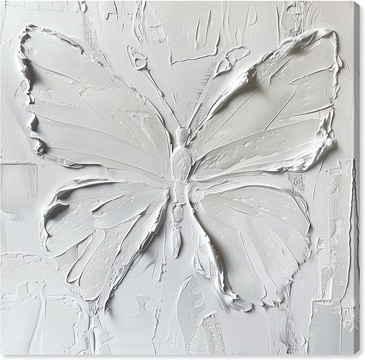 Art Remedy White Butterfly Canvas Elegant White Gold Wall Art, Gallery Wrapped, 12" x 12"