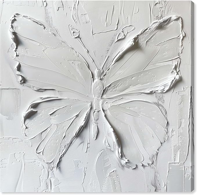 Art Remedy White Butterfly Canvas Elegant White Gold Wall Art, Gallery Wrapped, 16" x 16"