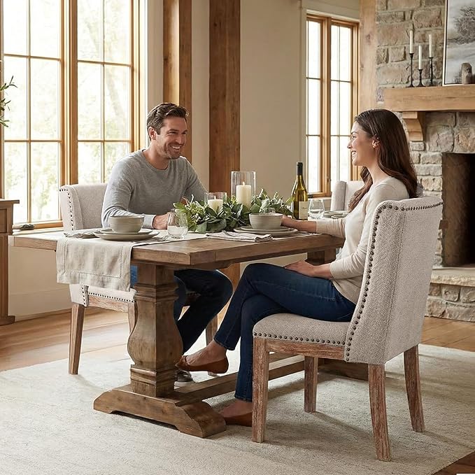 Dining Chair Set of 2, Upholstered Fabric Kitchen Side Chairs with Solid Wood Legs, Comfortable Seating for Kitchen, Dining Room & Restaurant,Camel