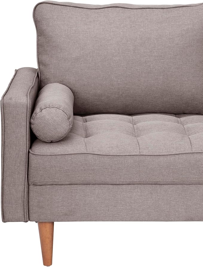 Taylor & Logan Hendrix Tufted Faux Linen Upholstered Mid-Century Modern Loveseat with Solid Wood Legs in Slate Gray