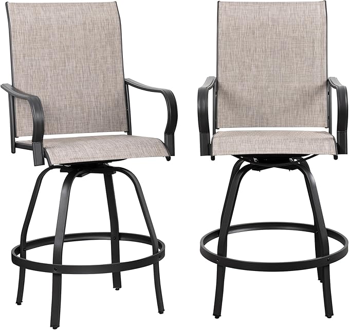 Shintenchi 2 Piece Patio Swivel Bar Chairs, All Weather Textile Outdoor Metal Bar Stools Patio Chairs Set of 2 with High Back, High Top Bistro Set Furniture for Balcony, Backyard, Garden, Deck, Taupe