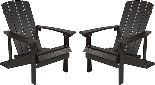 Flash Furniture Charlestown Poly Resin Adirondack Chair - Slate Gray - All Weather - Indoor/Outdoor - Set of 2