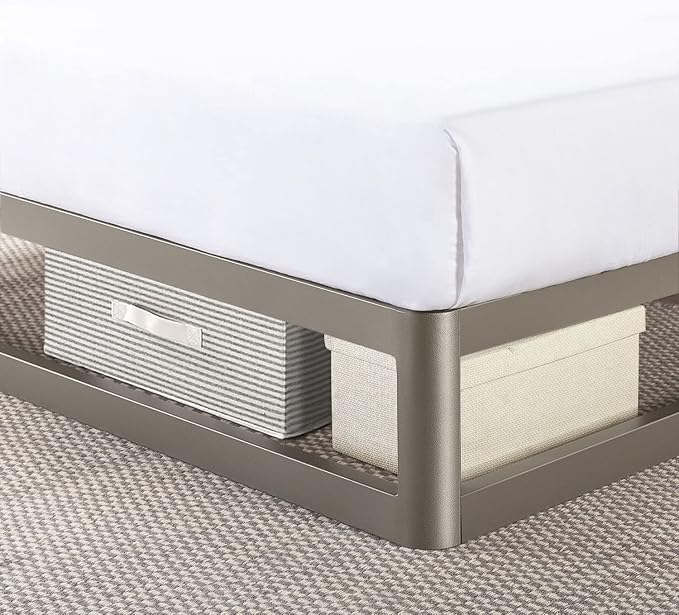 Mellow 9" Metal Platform Bed Frame w/Heavy Duty Steel Slat Mattress Foundation (No Box Spring Needed), Queen, Grey