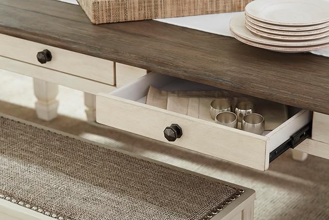 Signature Design by Ashley Bolanburg Farmhouse Rectangular Dining Table, 3 Drawers On Each Side, Seats 6, Wood, 71.88" W x 39.88" D x 31.13" H, Whitewash