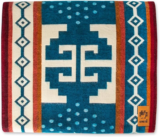 Alpaca Wool Blanket | Twin Size Throw Blanket | 70 x 45 inches | Soft, Hypoallergenic and Breathable | Lightweight Warm Blanket | Bed, Couch, Outdoor or Picnic (Blue & White)