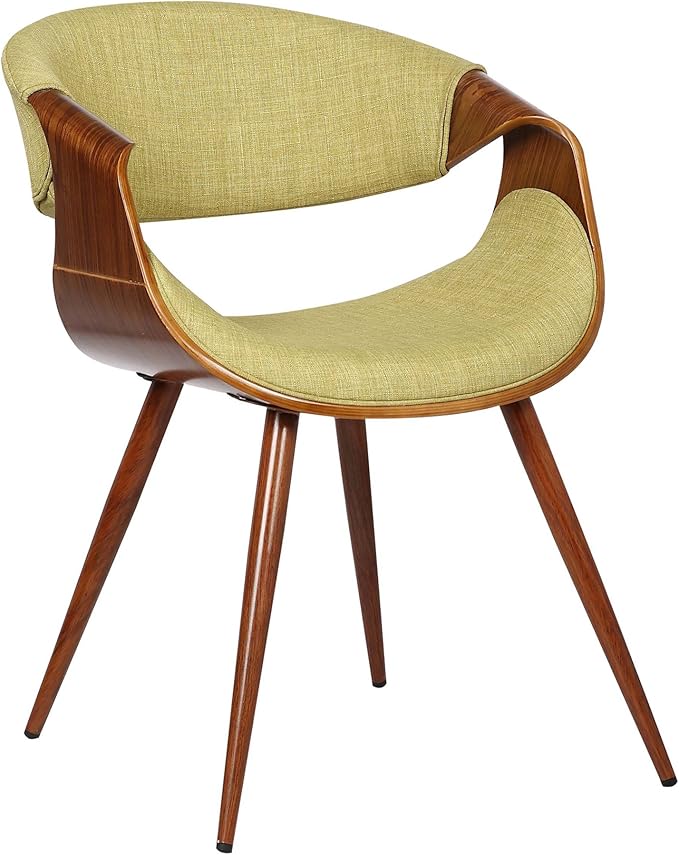 Armen Living Butterfly Mid-Century Dining Chair in Walnut Finish and Green Fabric - Set of 6