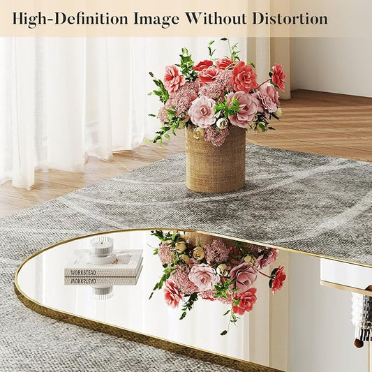 OLIXIS Arched Full Length Mirror 59"x16.3" for Bedroom, Full Body Mirror with Stand, Hanging or Leaning for Wall, Aluminum Alloy Thin Frame Floor Standing for Living Room, Long, Gold