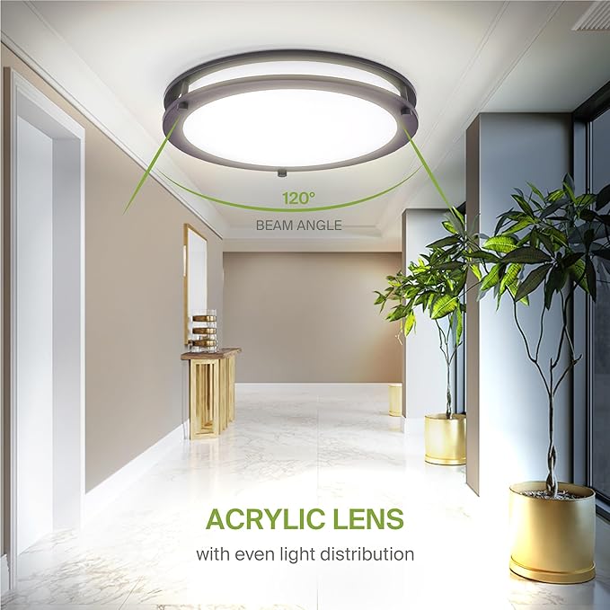 ASD LED 16" Round Flush Mount Lighting, Close to Ceiling Light Fixture | 3CCT, Dimmable, Energy Star, ETL Listed | 24W 1854LM 3000-5000K 120V | Low Profile Double Ring Lamp | Dark Bronze, 2 Pack