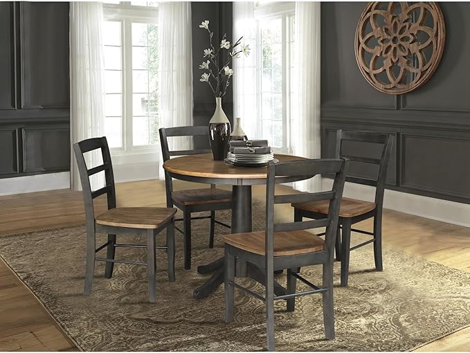 IC INTERNATIONAL CONCEPTS 36 in. Wood Dining Table with 4 Madrid Ladderback Chairs in White/Heather Gray