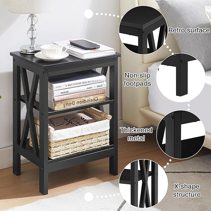 VECELO Modern Nightstands X-Design Side End Table Night Stand with Storage Shelf for Bedroom,Living Room,