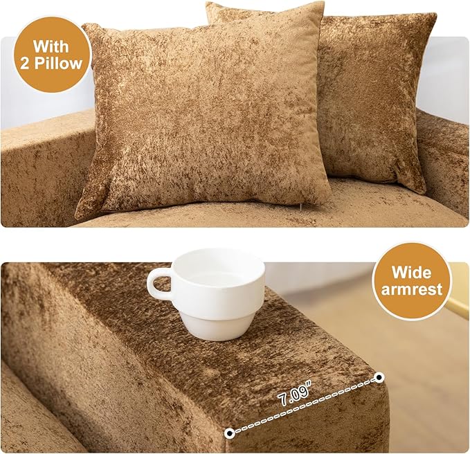 61" Convertible Sofa Bed Loveseat, Memory Foam Boneless Floor Couch with Removable Plush Velvet Cover, Tri-folding Compact Full-size Sleeper for Small Living Room, Playroom, Guest Room, RV (Brown) | Convertible Sofa Bed, Premium Memory Foam, Ergonomic ...