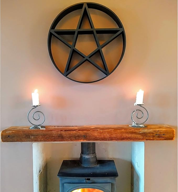 Pentagram Shelf - Star Crystal Shelf, Wooden Floating Shelf, Black - Wall Hanging Shelves for Room Aesthetics and Celestial Decor