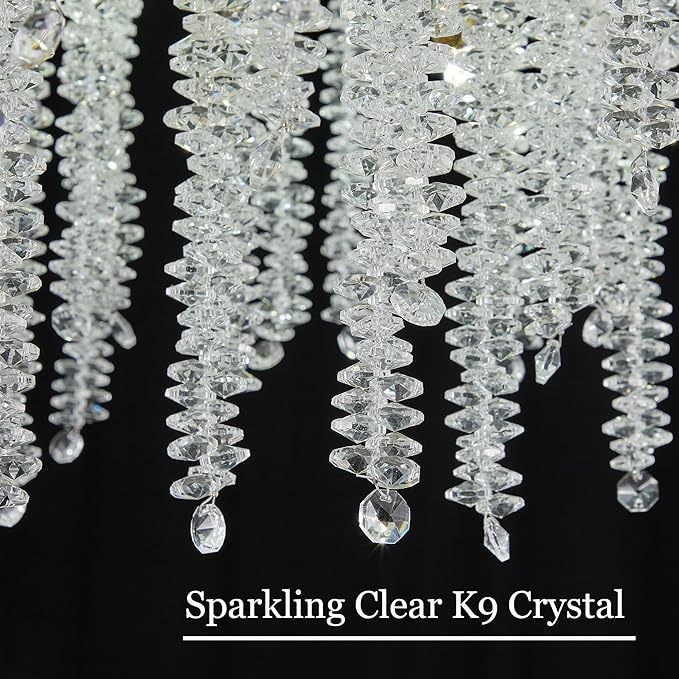 Modern Crystal Tree Branch Chandelier, Gold Round Art Deco Raindrop Lighting Fixture for Dining Room Bedroom Living Room 10 Lights D30''