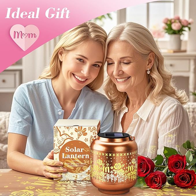 Birthday Gifts for Women Mom Grandma Solar Lantern Outdoor Waterproof, Gardening Gifts for Women, Rose Flowers Garden Decor Hanging Solar Lights Yard Decorations Outdoor, Backyard, Patio, Porch