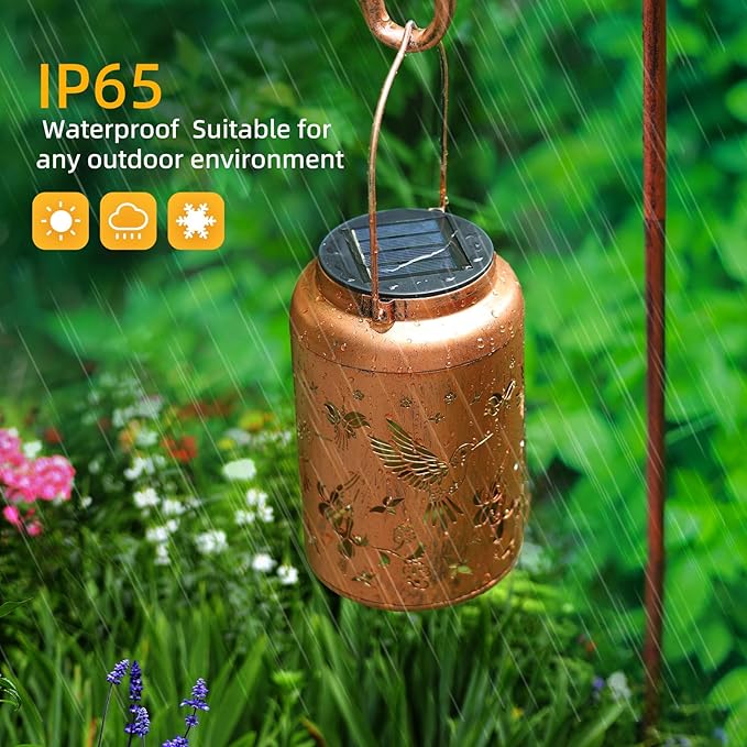 Hummingbird Solar Lanterns Outdoor Waterproof Hanging Solar Lights Metal Decor Lantern LED Light Decorative for Garden,Patio,Yard,Lawn,Backyard,Front,Porch Gifts for Women Mom Men