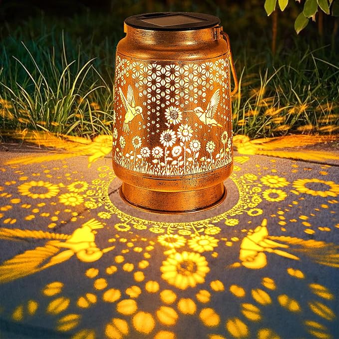 Hummingbird Solar Lanterns Outdoor Garden Decor, Gifts for Women Mom Grandma Birthday, Hanging Metal Solar Lights Waterproof LED Decoration with Shepherd Hook Outside for Yard Patio Lawn Porch