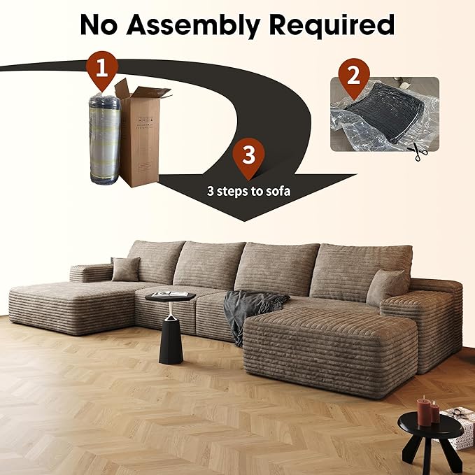 Eafurn Oversized Modular Sectional Sofa Couch with Movable Ottoman,Plush Corduroy Convertible U/L Shaped Boneless Couch with Left Facing Chaise,Deep Seat High-Density Foam Floor Sofa for Living Room