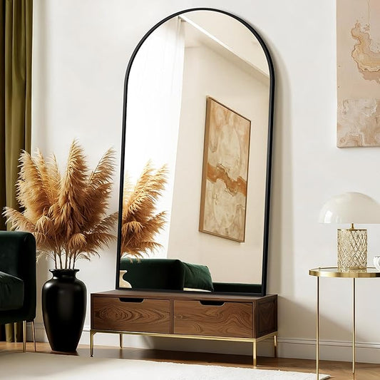FICTOR Bathroom Vanity Mirror for Wall,55”x30” Large Arched Bathroom Mirror, Metal Framed with HD Shatter-Proof Glass for Entryway, Living Room,Bedroom, Wall Mounted or Leaned Against(Black)