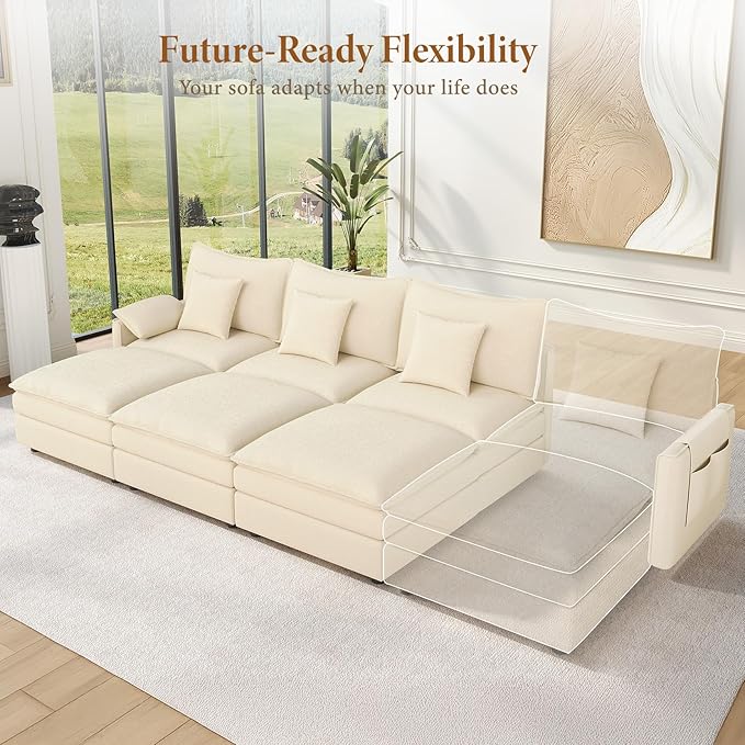 Vesgantti 108" Sectional Sleeper Sofa, 6-Seater Oversized Modular Cloud Couch with Movable Ottoman, Chenille Large Sofa Bed Convertible Deep Seat Couches for Living Room, Bedroom and Apartment, Beige | Sink-in Comfort, Height Adjustable, Easy Rearrange...