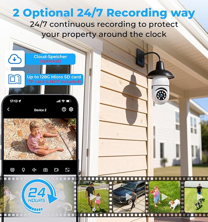 2K Light Bulb Camera Outdoor, 5G&2.4GHz Cameras for Home Security, 360° PTZ Wireless Lightbulb Socket Security Cam with Color Night Vision, 2 Way Audio, AI Human Detection, 2 Packs