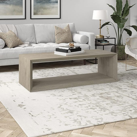 Henn&Hart 58" Rectangular Coffee Table with Open Storage Shelf for Living Room, Family Room, or Office, Weathered Gray