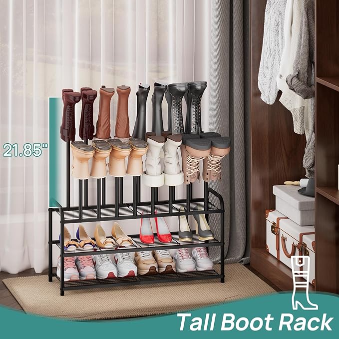 Tall Boot Rack, Long Boot Rack Organiser, Tall Boots with Shoe Rack for Closet, 3-Tier Shoe Shelf Storage Organiser for Entryway