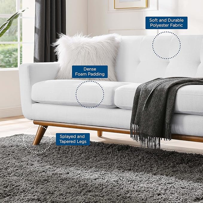 Modway Engage Mid-Century Modern Upholstered Fabric Left-Arm Loveseat in White